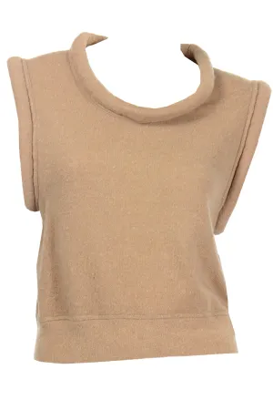 1970s Vintage Geoffrey Beene Camel Colored Wool Sleeveless Sweater Vest