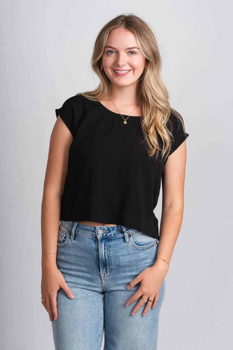 Cap sleeve boxy top black